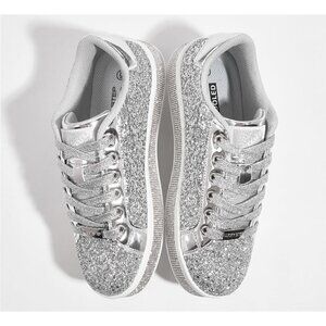 Women's Silver  Platform Glitter Sneakers | Sparkly Bling Shiny Dressy